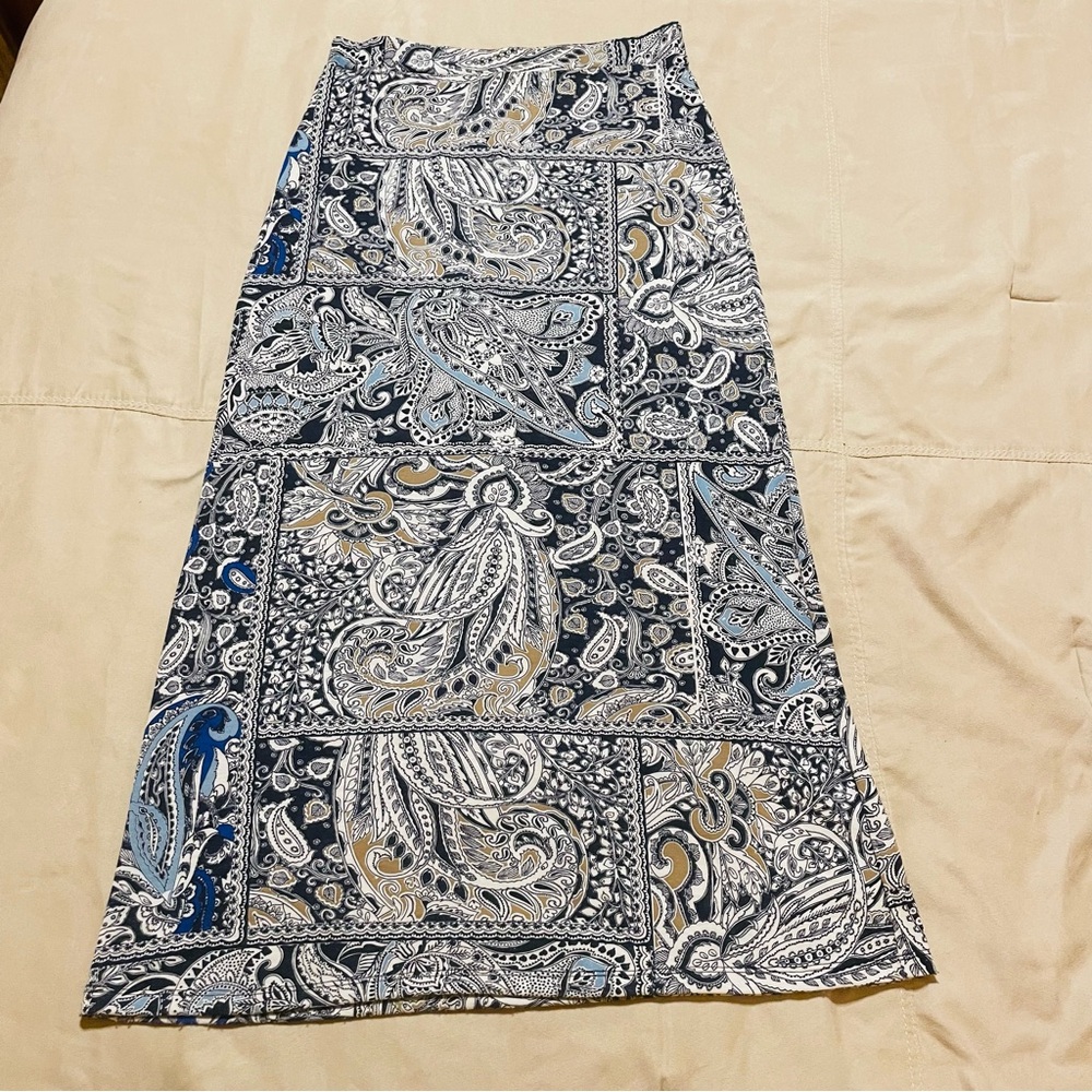 Ambiance Apparel Maxi Skirt Women L Blue Paisley Elastic Waist Pull On A-Line
